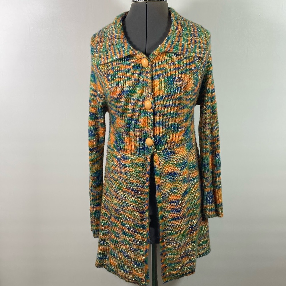Miss Morena Multi Colored Sequined/Glitter Sweater Button Size L